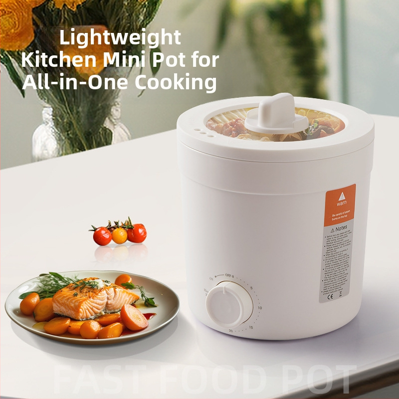 Beimu DG10 Електрическа тенджера с незалепващо покритие, 2 л, за 2–3 души, управление с копче, бърз пара, печене и изплакване, подходяща за общежитие, дом, офис или командировка.