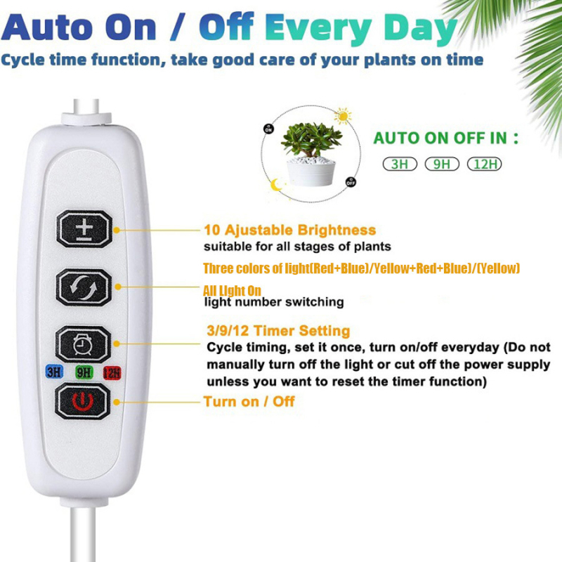 Pilno spektro LED augalų šviesa su laikmačiu, 70 LED, 5V įėjimas, IP44, XT-03
