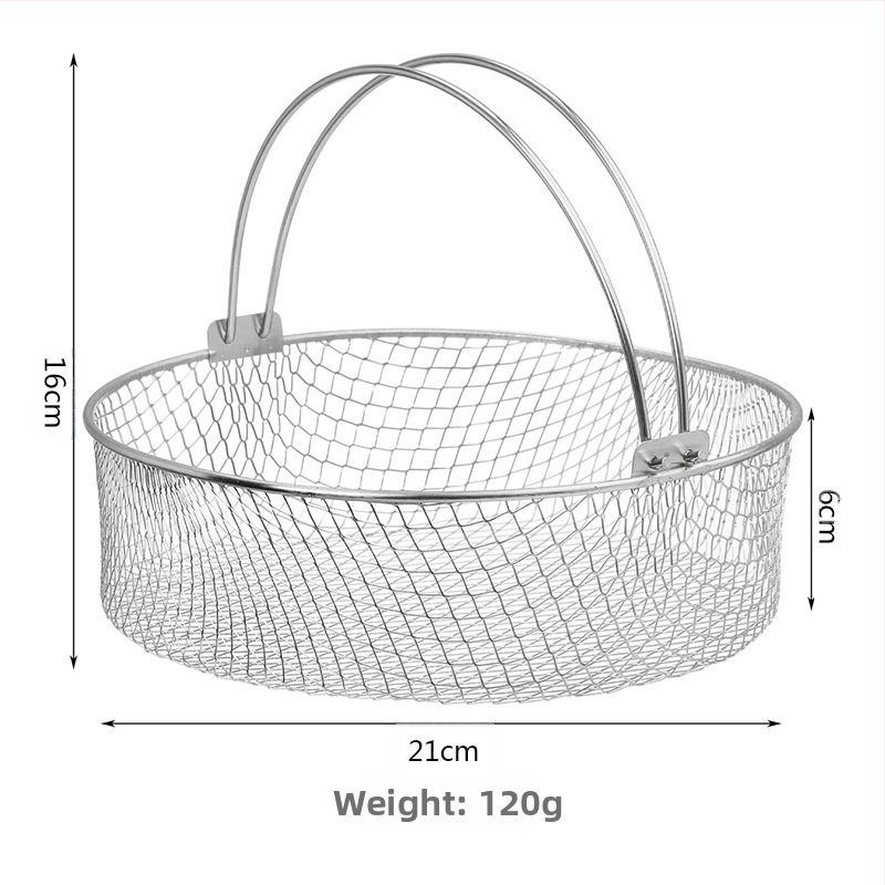 Кошница за фритюрник с 430 неръждаема стомана, кръгла мрежеста кошница, с дръжка с две уши, пароварна и дехидратираща решетка
