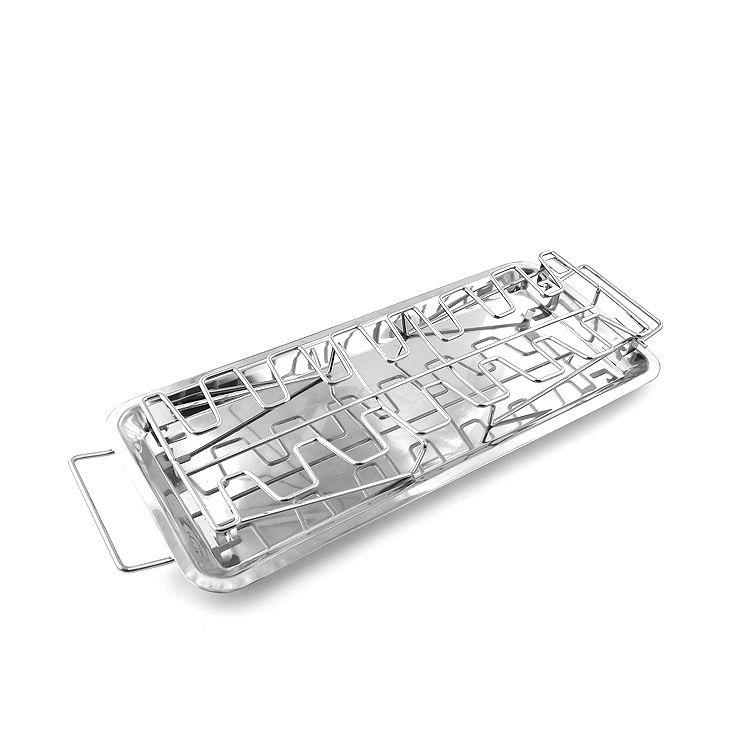 Sklopivi držač za pileća bedra od nehrđajućeg čelika, s 14 odjeljaka i mrežom za roštilj