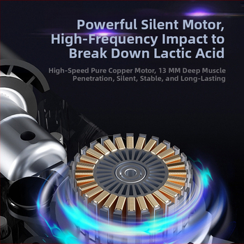 Masajer Fascia Gun, motor cu perii, portabil, 4 capete de masaj, baterie încorporată 800–1000 mAh, autonomie 3–6 h, zgomot 36–45 dB