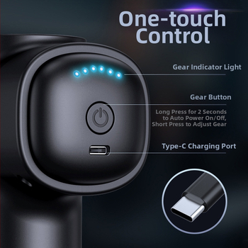 Masajer Fascia Gun, motor cu perii, portabil, 4 capete de masaj, baterie încorporată 800–1000 mAh, autonomie 3–6 h, zgomot 36–45 dB