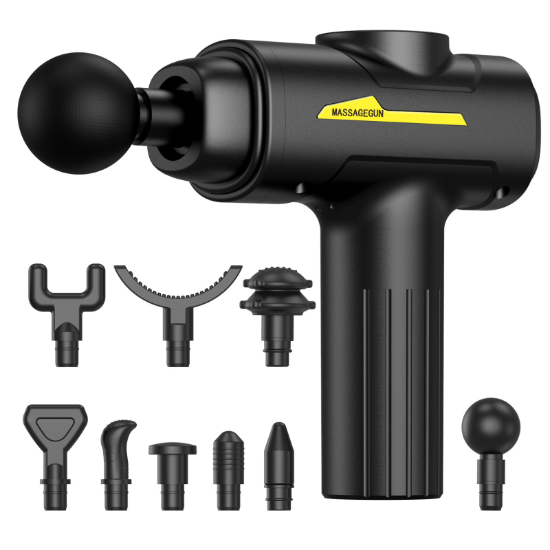 Masajer Fascia Gun, motor cu perii, portabil, 4 capete de masaj, baterie încorporată 800–1000 mAh, autonomie 3–6 h, zgomot 36–45 dB