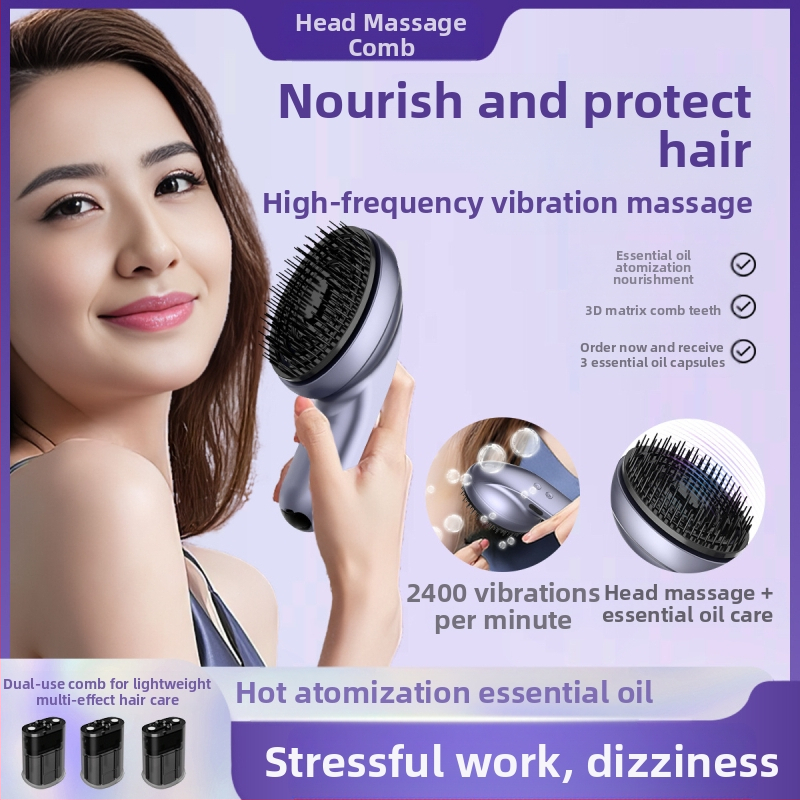 Гребен за масаж на глава с батерия, втори режим на вибрация, бутонно управление, модел K9, пръскане на етерично масло за грижа и растеж на косата