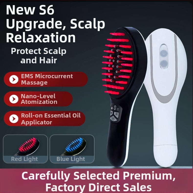 S6 Масажна четка за скалп със светлинна терапия, EMS, пръскане, топка за подаване на течност и вибрация