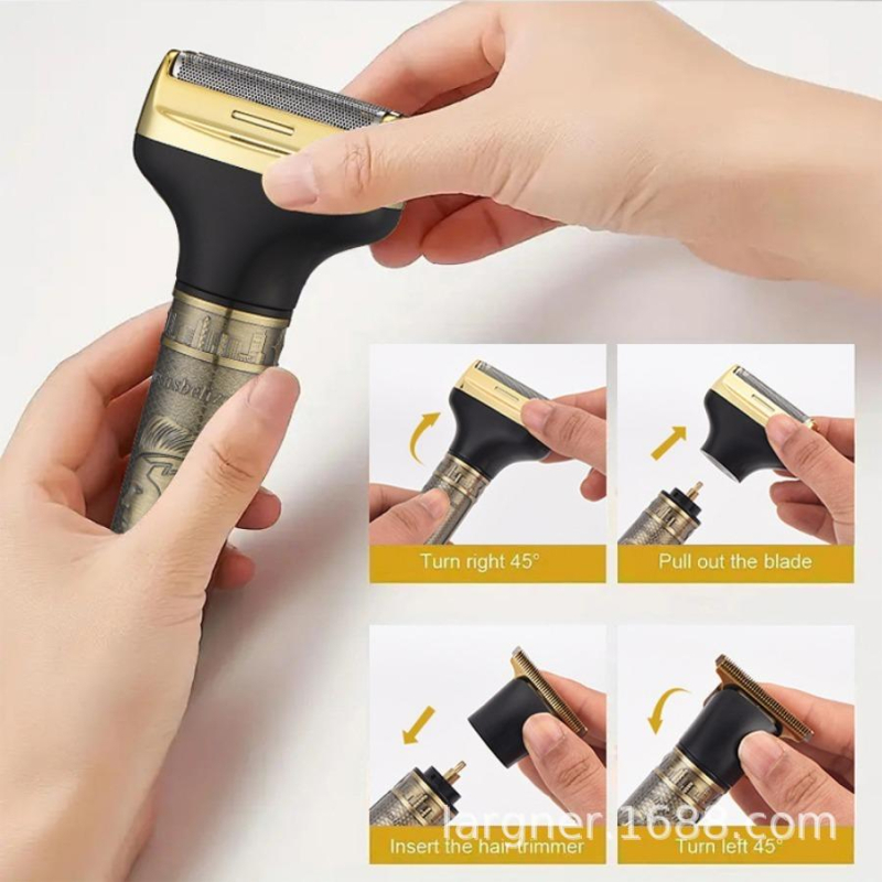 LARGNER 3-σε-1 επαναφορτιζόμενος ηλεκτρικός ξυριστήρας με αιωρούμενη κεφαλή, κεφαλή κοπής μαλλιών και trimming μύτης, αποσπώμενο πλυόμενο λεπίδι, 60 λεπτά λειτουργίας