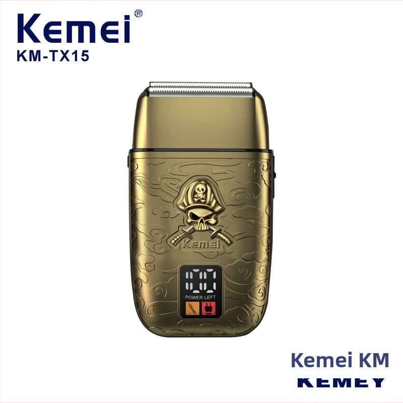 Kemei KM-TX15 Ηλεκτρικό ξυριστικό με LCD οθόνη, διπλή κεφαλή κοπής με κίνηση ανάστροφου, αποσπώμενη και πλενόμενη κεφαλή, αυτονομία 120 λεπτών, επαναφορτιζόμενος κινητήρας με αιωρούμενη κεφαλή