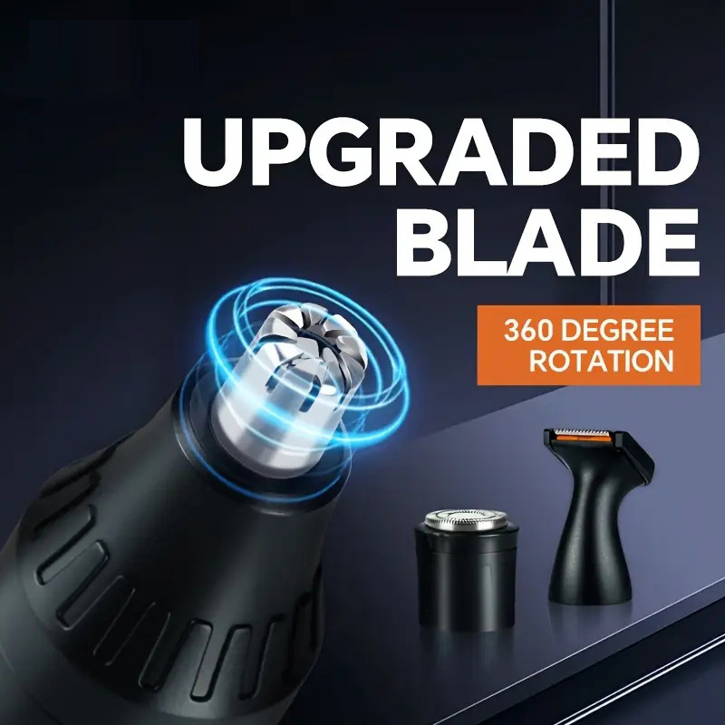 Vīriešu 3‑in‑1 nazas apgriežējs un skuvejs – elektrisks kopšanas rīks degunam, skūšanai un uzacu veidošanai, uzlādējams, ar noņemamu un mazgājamu naža galvu