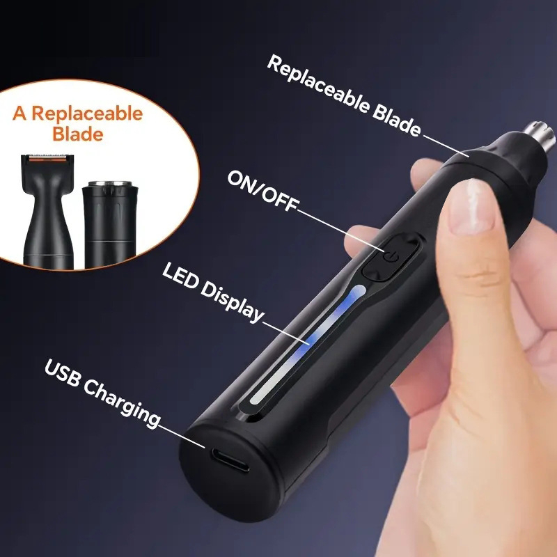 Vīriešu 3‑in‑1 nazas apgriežējs un skuvejs – elektrisks kopšanas rīks degunam, skūšanai un uzacu veidošanai, uzlādējams, ar noņemamu un mazgājamu naža galvu