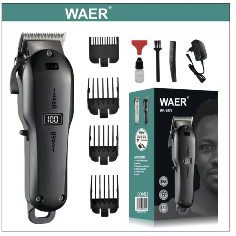 Hajvágó gép, vezeték nélküli, újratölthető, titánium ötvözetű vágófej, kefemotor, beépített akkumulátor, levehető és mosható vágófej