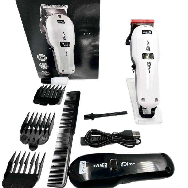 Hajvágó gép, vezeték nélküli, újratölthető, titánium ötvözetű vágófej, kefemotor, beépített akkumulátor, levehető és mosható vágófej