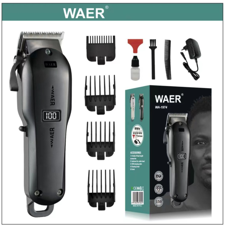 Hajvágó gép, vezeték nélküli, újratölthető, titánium ötvözetű vágófej, kefemotor, beépített akkumulátor, levehető és mosható vágófej