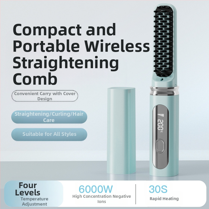Устройство за изправяне на коса – безжично захранване, мини портативно, керамични плочи, отрицателни йони, 4 нива температура