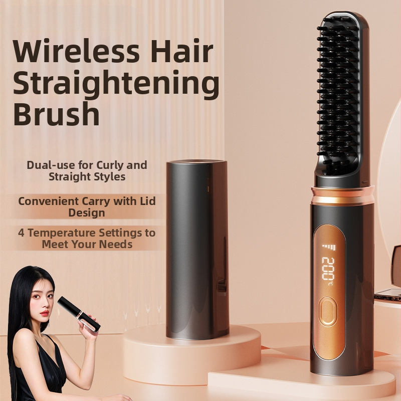 Устройство за изправяне на коса – безжично захранване, мини портативно, керамични плочи, отрицателни йони, 4 нива температура