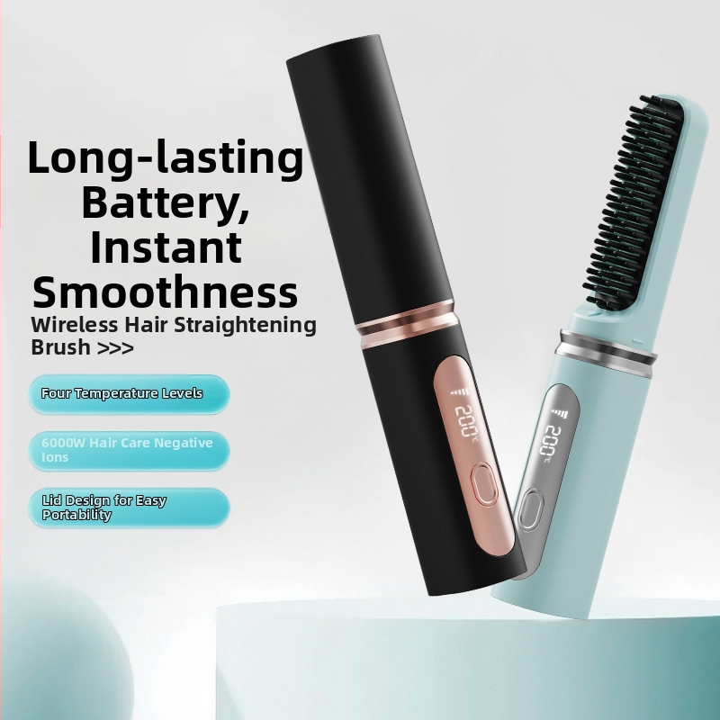 Устройство за изправяне на коса – безжично захранване, мини портативно, керамични плочи, отрицателни йони, 4 нива температура