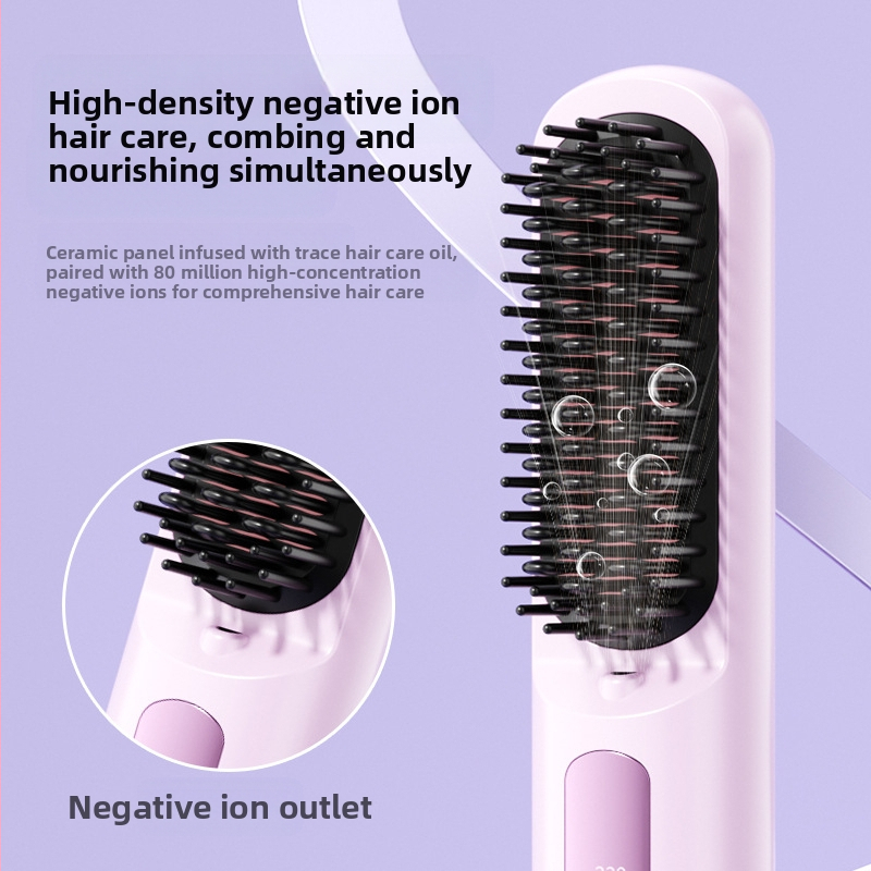 Безжичен гребен за изправяне и къдрене с отрицателни йони; керамичен нагревател; регулирана температура; за прави и къдри коси; преносим
