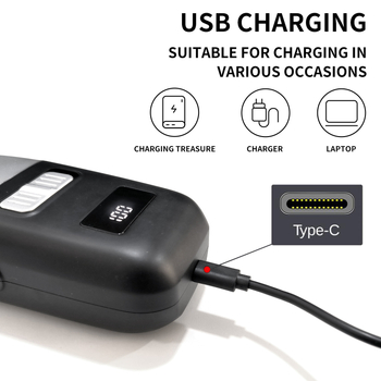 Elektriska skuvekle ar 3 lāpstiņu galvu, LCD displejs, iebūvēta 500–800 mAh akumulatora, 90 min darbības laiks, plūstoša galva