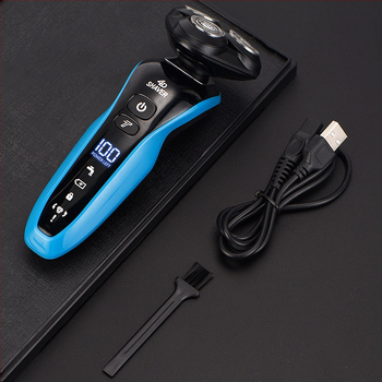Vīriešu elektriskais skuveklis – rotējošā 3 asu galva, pilnībā mazgājams, iekšējā baterija 500–800 mAh, 60 minūšu darbība, uzlādējams
