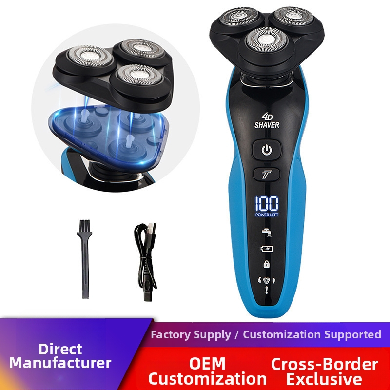 Ανδρικός ηλεκτρικός ξυριστήρας – περιστροφική κεφαλή με 3 λεπίδες, πλενόμενος ολόκληρος, ενσωματωμένη μπαταρία 500–800mAh, 60 λεπτά λειτουργίας, φορτιζόμενος