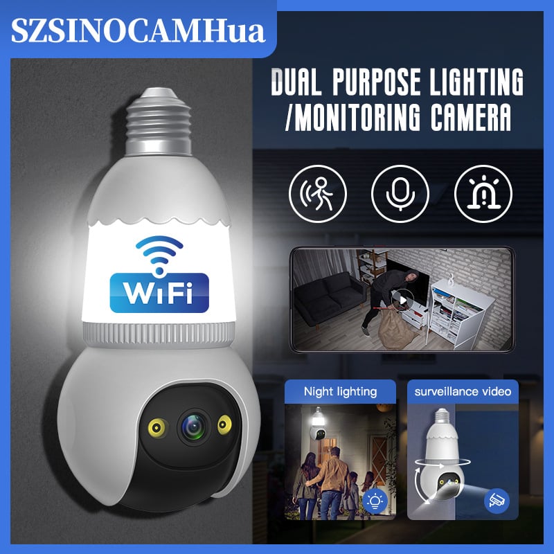 D6 kamera oblikovana poput žarulje za unutarnju sigurnost — 360° HD, bežična, noćni vid, detekcija alarma