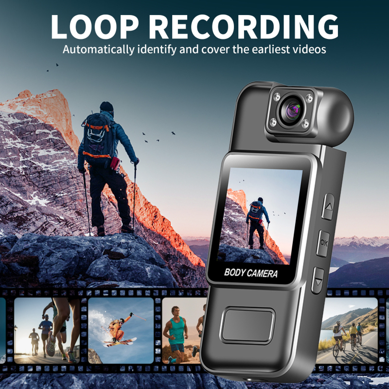 4K kūno kamera su nugaros klipu, infraraudonųjų spindulių naktinis matymas, plataus kampo objektyvas