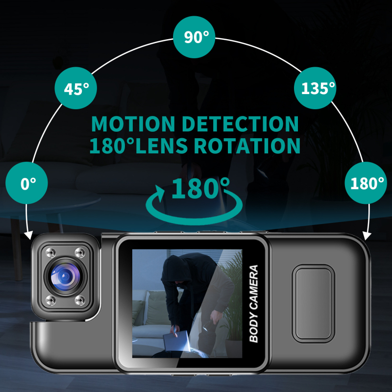 4K kūno kamera su nugaros klipu, infraraudonųjų spindulių naktinis matymas, plataus kampo objektyvas