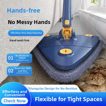 Τρίγωνικός διπλής όψεως σκούπα με περιστρεφόμενο μηχανισμό, ανοξείδωτος χάλυβας, οικιακή χρήση