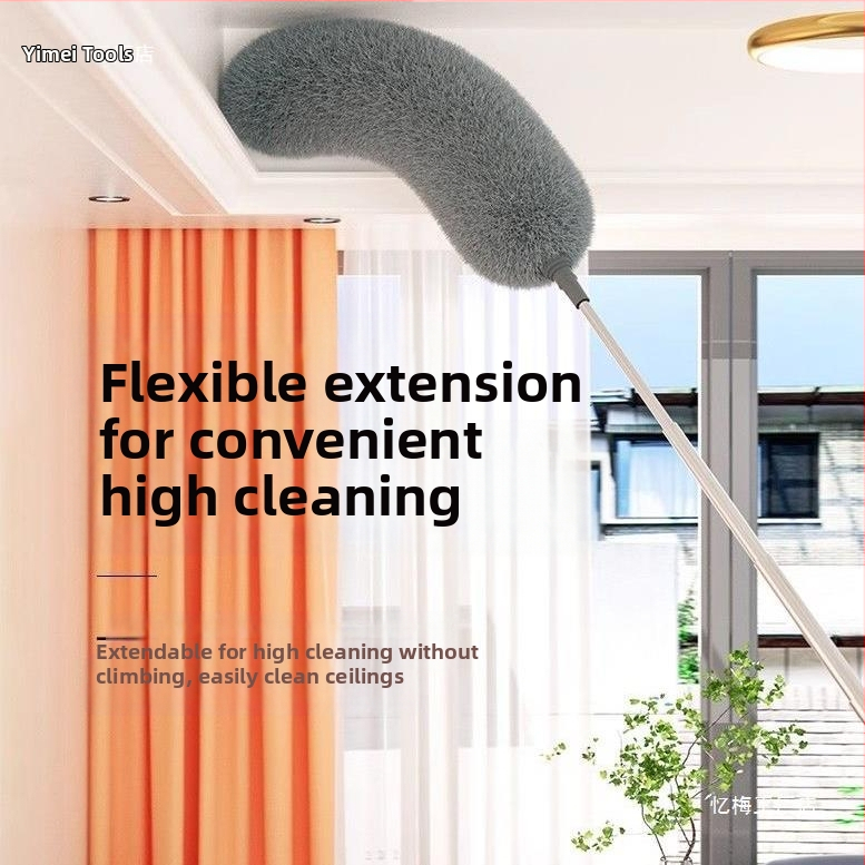 Пухеста четка за прах с електростатично отстраняване, телескопична дръжка за почистване на тавани и труднодостъпни пропуски