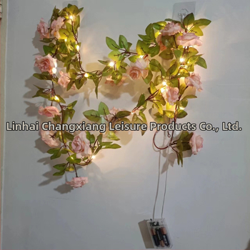 LED γιρλάντα με μοτίβο ροδόφυλλου κλώνου και χαλκινού καλωδίου — Μοντέλο CXT020, IP42, ≤36V, ζωή ~10.000 ωρών, διακόσμηση γάμου