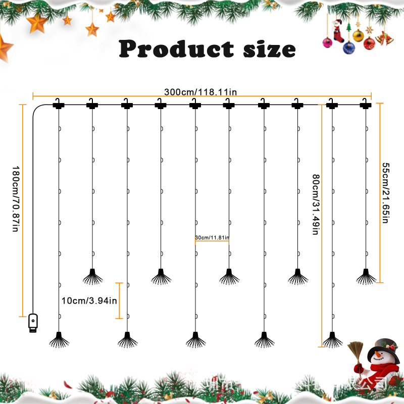 LED κουρτινόφ φώτα με αστέρια – LED νήματα σε σχήμα λουλουδιού, μπαταρία, είσοδος 5V, IP55
