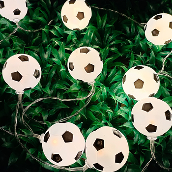 Lanț LED cu temă fotbal, 20 LED-uri, IP44, reglabil, alimentare USB/baterie/priză