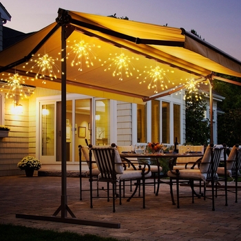 Ηλιακό φως κήπου με θήκη μπαταρίας, φως πυροτεχνημάτων σε σχήμα αστέρα, 120 LED, 300 lm, 3000 K, 8 λειτουργίες, τηλεχειριστήριο