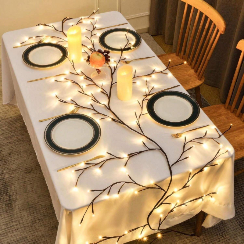 LED ág világítás rattan virág alakban, USB-s beltéri dekoráció, 72/96 LED, IP55, gombbal szabályozható fényerő, modell RH-32