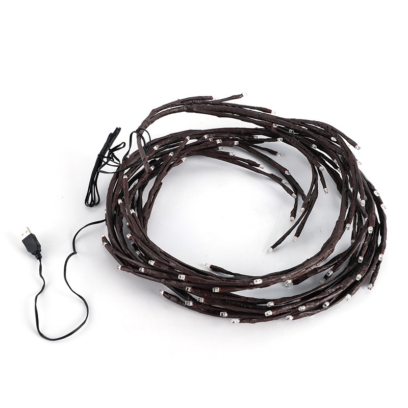 LED ág világítás rattan virág alakban, USB-s beltéri dekoráció, 72/96 LED, IP55, gombbal szabályozható fényerő, modell RH-32