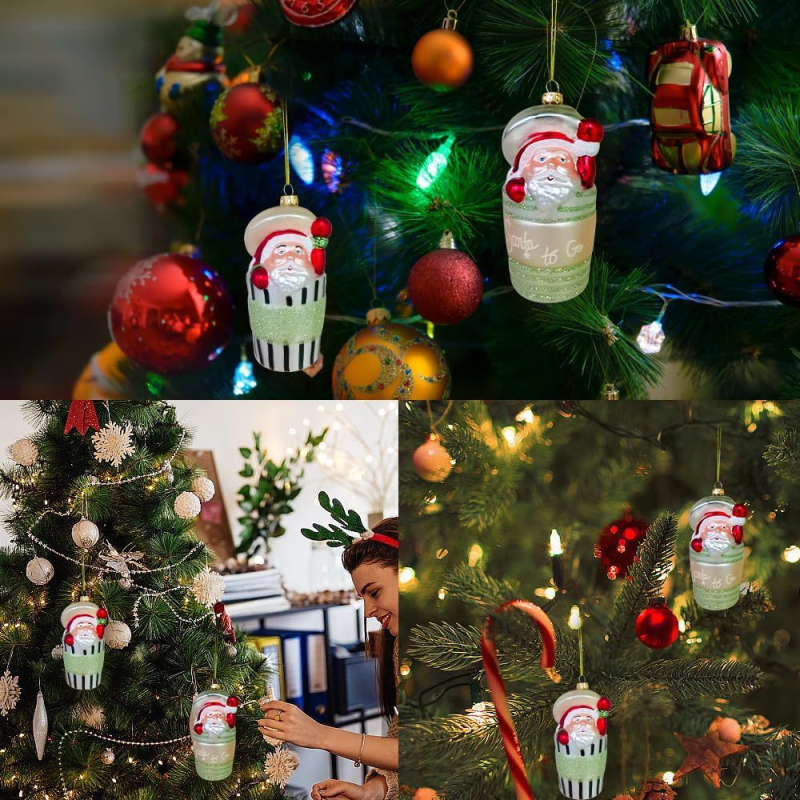 Jiurun γυάλινο κρεμαστό διακοσμητικό για χριστουγεννιάτικο δέντρο – cartoon γεωμετρικό σχέδιο, φυσητό γυαλί, βαμμένη επιφάνεια