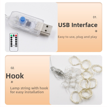 LED κουρτινοφώτα με 124 LED, USB τροφοδοσία, τηλεχειριστήριο, IP44 (124 LED, USB τροφοδοσία, τηλεχειριστήριο, IP44)