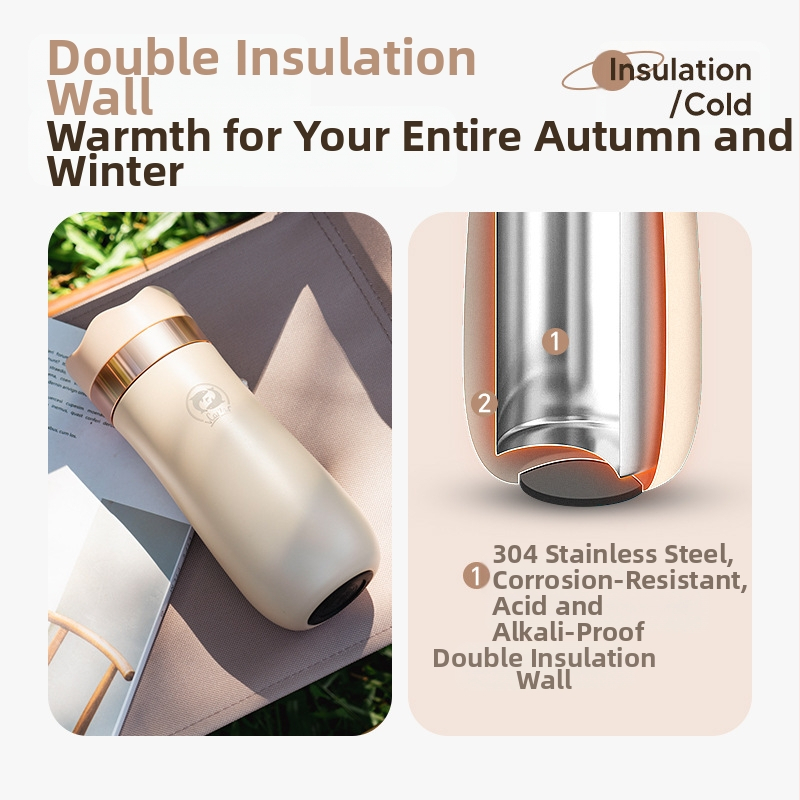 Френч прес кафеварка от неръждаема стомана 304, вакуумно изолирана, портативна, с отпечатано лого, възможност за частен етикет