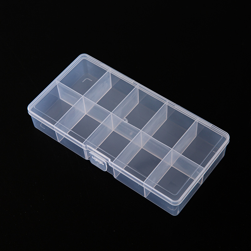 Műanyag asztali tároló doboz 10 rögzített rekeszel és fedéllel