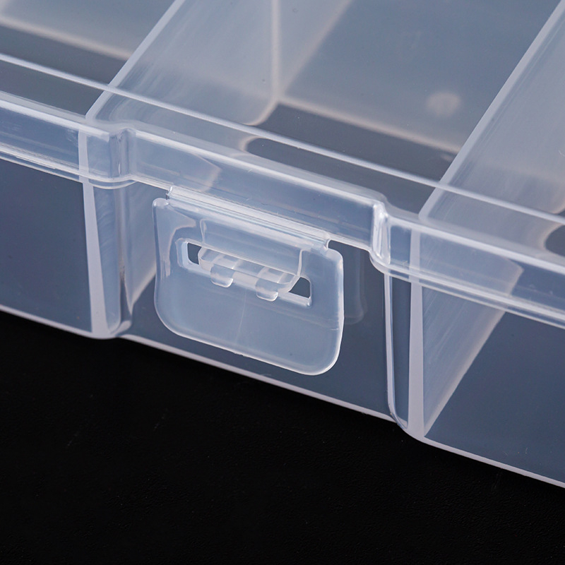 Műanyag asztali tároló doboz 10 rögzített rekeszel és fedéllel