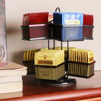Ροταριακό ράφι για φακελάκια τσαγιού, διόροφο, επιτραπέζιο από σίδηρο, μεγάλης χωρητικότητας για τσαγάκια και ζάχαρη, για καφέ, μοντέρνο μινιμαλιστικό στυλ
