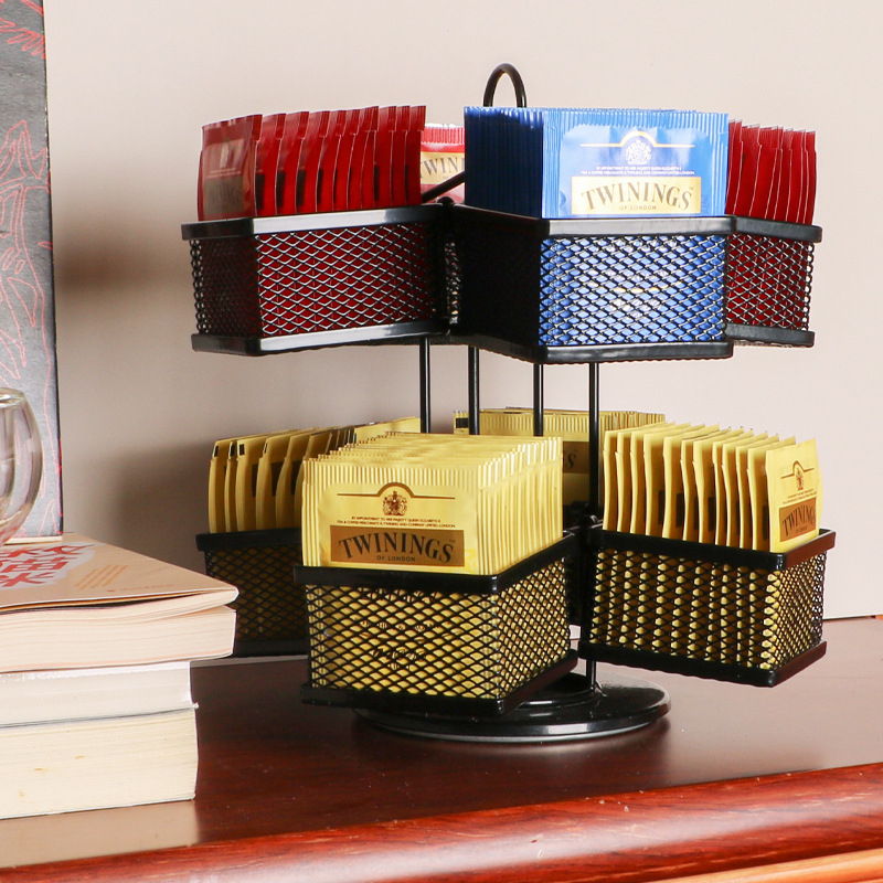 Forgatható teafilter-tartó, két szintes, vasdrótból készült, asztali használatra, kávézók számára, modern, letisztult stílus