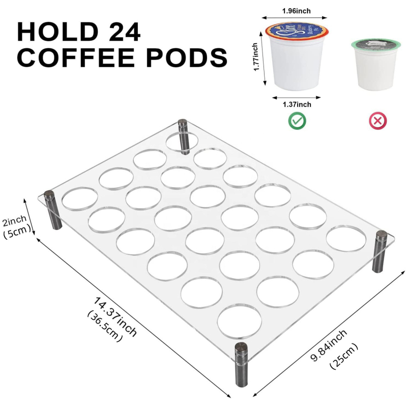 Raft acrilic de afișaj pentru capsule și boabe de cafea, cu tavă și suport pentru K-Cups – podea, stil modern minimalist
