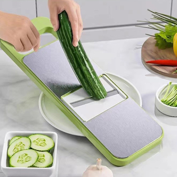 Daugiafunkcinis virtuvės pjaustymo įrankis - rankų apsauga bulvėms ir agurkams - pritaikomas su logotipo spauda, tinkamas privatinei prekei