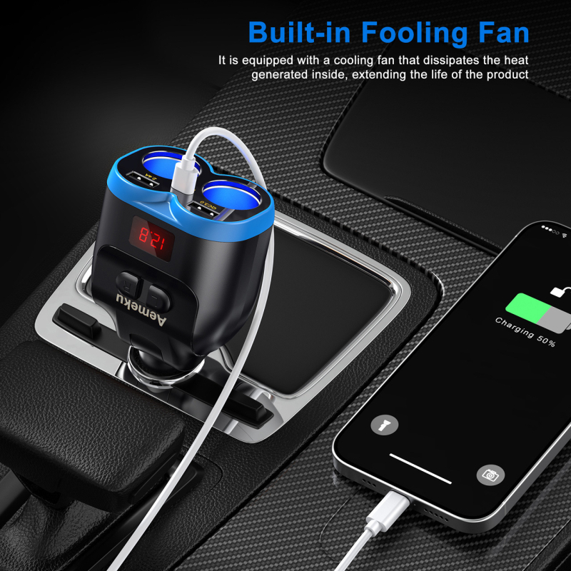 Aemeku penkių jungčių automobilių įkroviklis su skaitmeniniu ekranu, PD30W greitas įkrovimas QC3.0