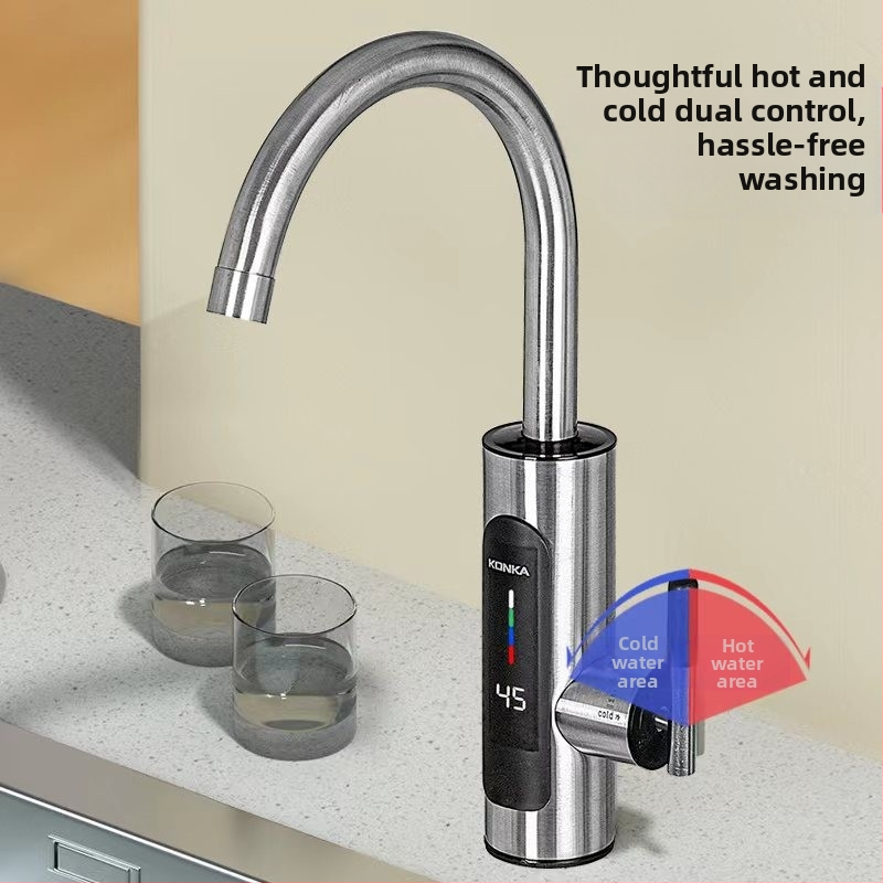 Електрически кран за гореща вода с вътрешен резервоар от 304 неръждаема стомана, 3000W нагревателна мощност, 220V, въртящ се, единична дръжка