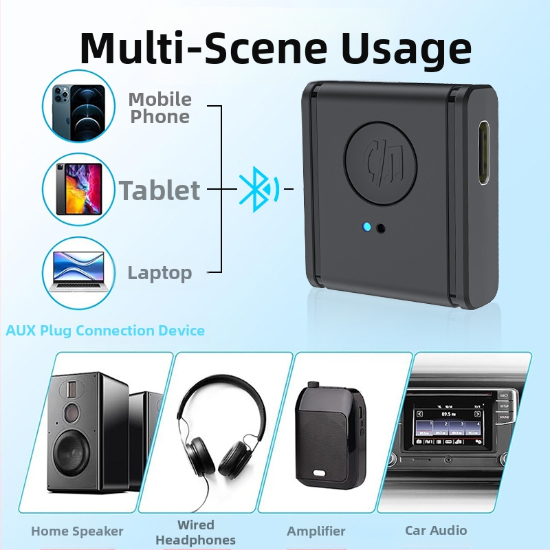 Bluetooth автомобилен адаптер: приемник и предавател, AUX 3.5 mm, Bluetooth 5.3, модел B1, тегло 12 g