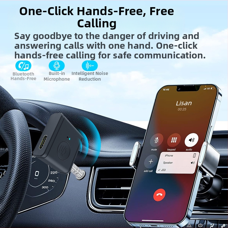 Bluetooth автомобилен адаптер: приемник и предавател, AUX 3.5 mm, Bluetooth 5.3, модел B1, тегло 12 g