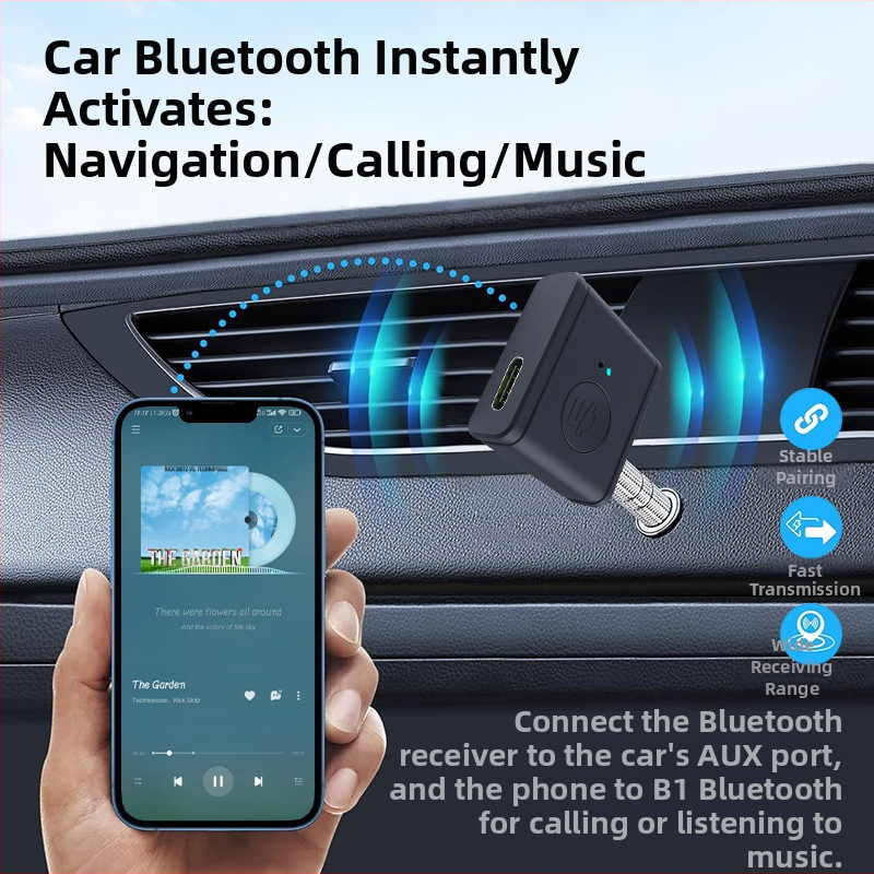 Bluetooth автомобилен адаптер: приемник и предавател, AUX 3.5 mm, Bluetooth 5.3, модел B1, тегло 12 g