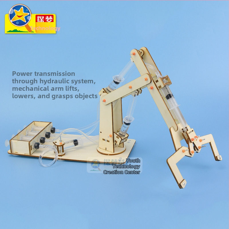 Дървена хидравлична механична ръка – конструктор с гайки и болтове, Dream Exploration, за възраст 7-14 г., 3C съвместима
