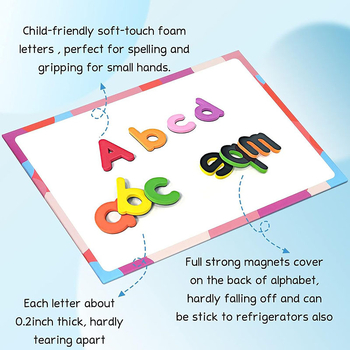 Magnētiskās burti uzlīmes bērniem – EVA putas materiāls, modelis ABC-2013, DIY draudzīgi, daudzfunkcionālas, vecums 4–6 gadi